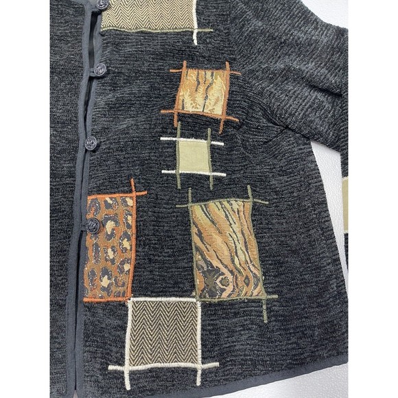 Vintage Alex Kim Embroidered Jacket Blazer Style Black Patches Women's Large - Picture 3 of 7